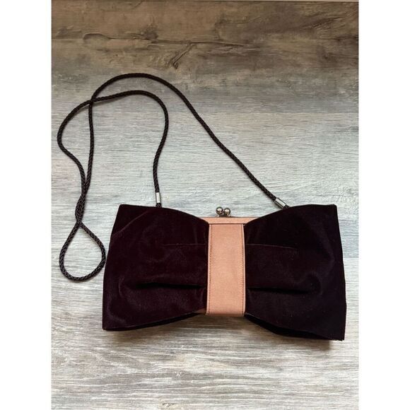 Kate Landry Burgundy Wine Velvet Bow Evening Bag - Picture 1 of 4